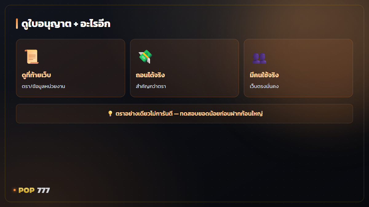 ดูใบอนุญาตเว็บสล็อตยังไงว่าน่าเชื่อถือ ก่อนฝากเงินก้อนแรก อินโฟกราฟิก